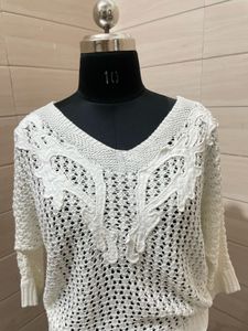 White Knit V-Neck Top