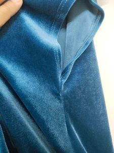 Casual Blue Velvet Textured Top.