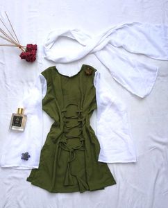 Olive Corset Kurti With Scarf💚