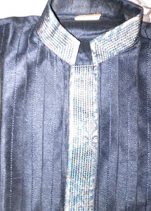 Manyavar Navy Blue Kurta Set &amp; Golden Pyjama Pants