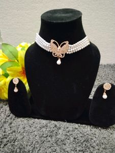 Pearl Butterfly Chokker Set