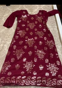 Burgundy Sequin Embellished Dress