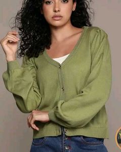 Olive Green Puff sleeve Cardigan
