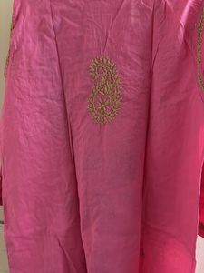 Pink Embroidered Kurta chikankari