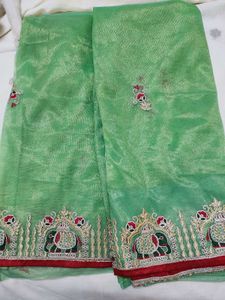 Embroided Organza Saree With Bag