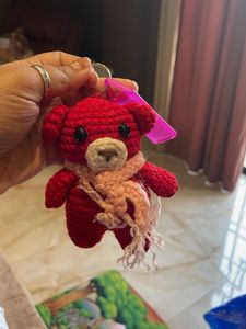 Crochet Red Bear Keychain