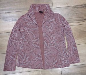 Mauve Leaf Patterned Open Front Jacket