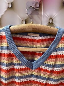 Striped Cropped V-Neck Sweater