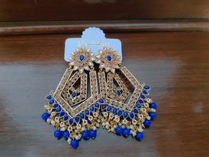 Blue Beaded Dangle Earrings