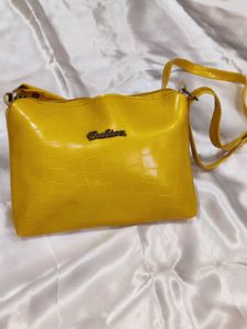 Yellow Croc Embossed Crossbody Bag