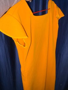 Mustard Dress with Ruffle Sleeves