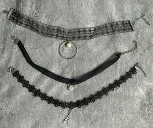 Set Of 3 Black Choker Strings &amp; silver Anklets