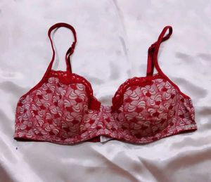 Red & White Floral Bra