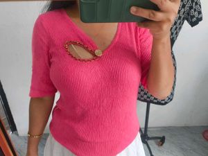 Pink Ribbed Knit Top