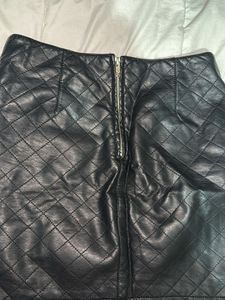 High Waist Quilted Zip Back PU Leather Skirt