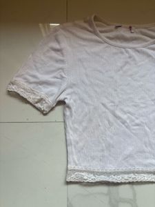 White Lace Trim Crop Top