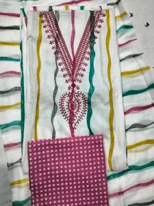 TRENDY V NECK EMBROIDERED UNSTITCHED SUIT
