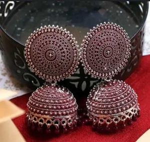 Red Oxidised Jhumka Earrings