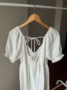NEW LOOK Off White Crinkle-Cotton Frill Mini Dress