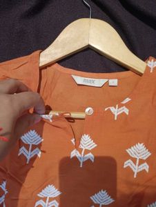 MAX Embroidered Orange Kurta, Size-S