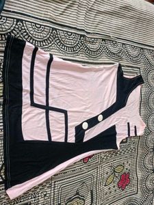 Black Pink Long Top In Size M