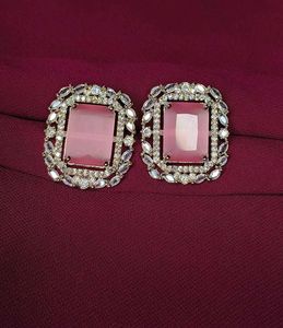 Pink Stone Stud Earrings