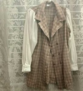 Plaid Dress with White Sleeves