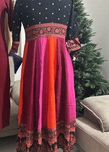 Black Multicolour Long Kalidaar Dress