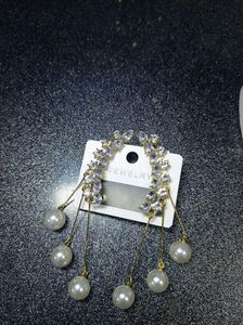 Zirconia Earrings With Dangling Pearls