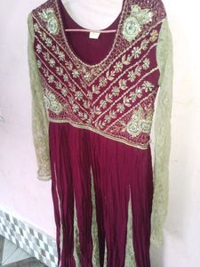 Dark Marjenta Anarkali With Embroidery