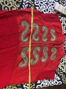 Red Embroidered Kurti With Pure Chiffon Dupatta