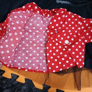Net Frock Cotton Red Jacket_ Polki Dotted