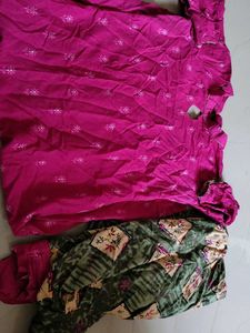 Combo Of 2 Kurta Set Floral Pink &amp; Green Suit