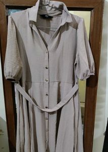 Beige Button-Down Midi Dress