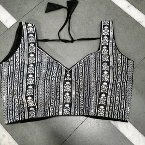Black Colour Chicken Work Sequence Blouse