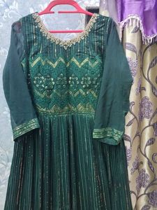 Green &amp; Gold Anarkali Dress