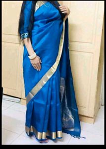 Blue &amp; Gold Pure Silk Saree