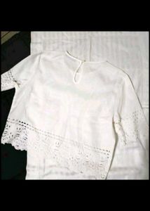 Lace Trim White Blouse