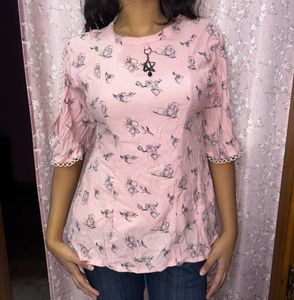 Pink Floral Print Top