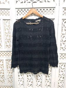 Elegant Crochet Black Knit Sweater C