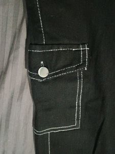 Black Cargo Pants with White Stitching