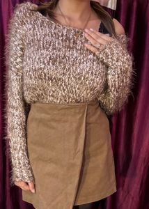 party wear coord set ( with denim skirt and woolle