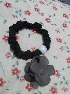 handmade Black Scrunchie with Bead, flower clip