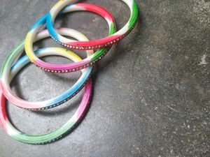 Colorful Rhinestone Bangles - Set of 4