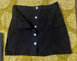 Black Denim Button-Down Skirt