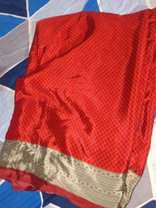 crape school uniform Red Printed Saree