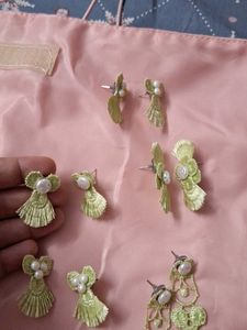 Green Pearl Lace Handmade Earrings