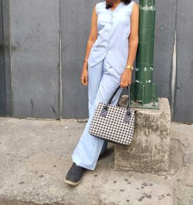 Light Blue Striped Sleeveless Suit Set