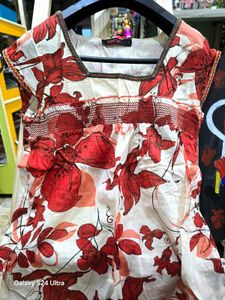 Smocked Neck Floral Printed Top