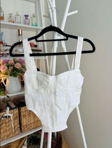 Zara White Denim Corset Top